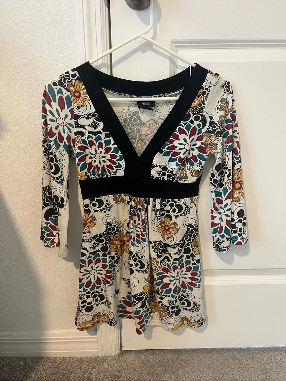 Mossimo Floral Empire Top with Black Trim